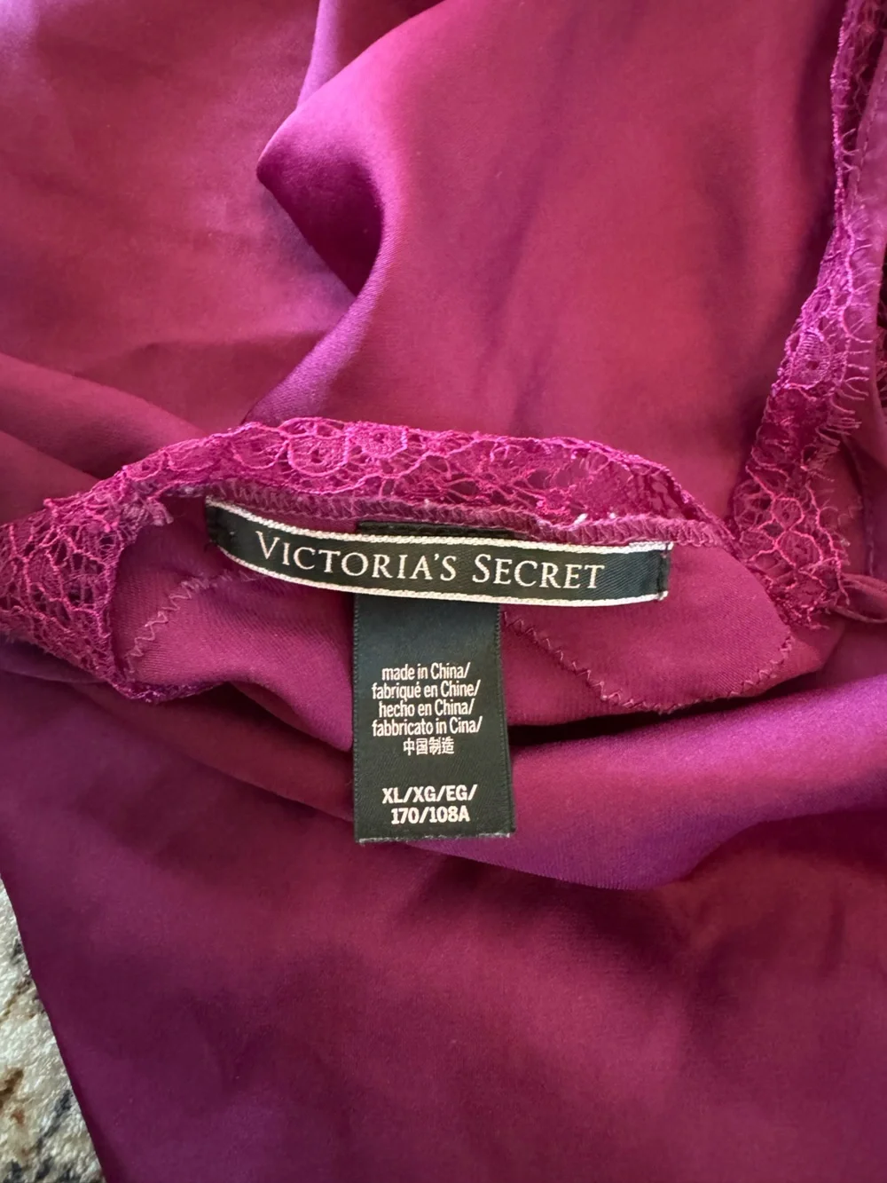 Victoria's Secret Magenta Lace-Trim Slip Chemise